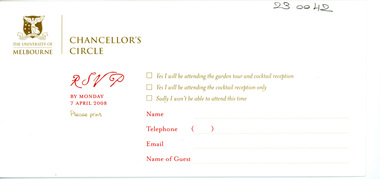 Card - Invitation, Chancellor's Circle, April 2008