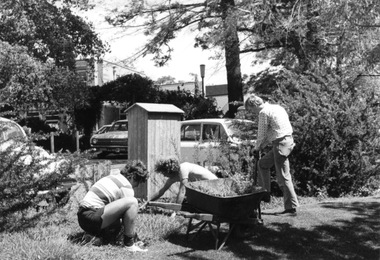 Photograph - black and white print, Victorian College of Agriculture and Horticulture, Students Working in the Bull Paddock, 1984