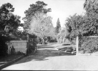 Photograph - Black and white photograph, E.M. Gibson, Entrance to Burnley Gardens, September 1942
