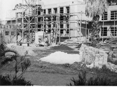 Photograph - Black and white photograph, E.M. Gibson, New School Building in Construction, Early September 1947