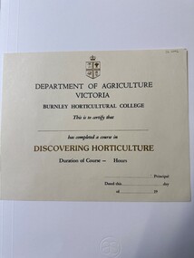 Certificate - Award Certificate, Discovering Horticulture, 1958-1983