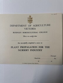 Certificate - Award Certificates, Plant Propagation for the Nursery Industry, 1958-1983