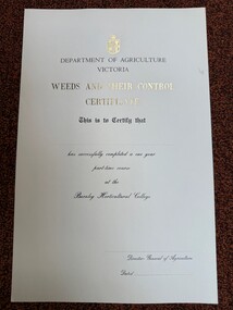 Certificate - Award Certificates, Weeds and their Control Certificate