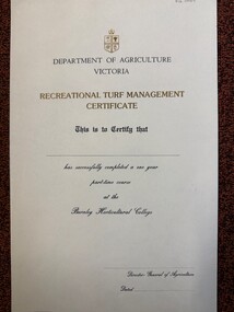Certificate - Award Certificates, Recreational Turf Management Certificate, 1958-1983