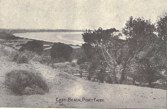 Vegetation & post & rail fence  in front of East Beach