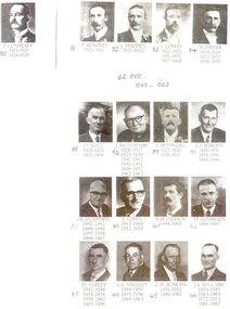Collage of 16 Portrait photographs of Shire of Belfast Presidents with their years of Presidency typed under under their portraits