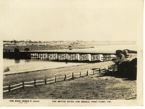 View of Moyne river traffic bridge from the East side of river looking west