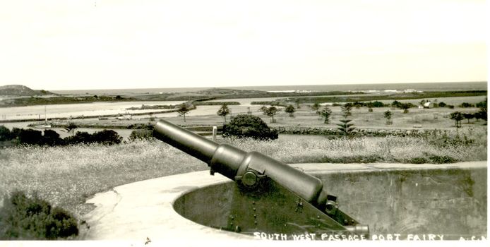 View of cannon on Battery Hill in the fort overlooking the South West passage