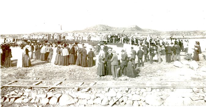 Opening of bridge over South-West Passage 1887 railway line in foreground