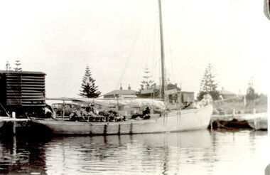 ‘Bluenose’ fishing boat at the wharf in Port Fairy with her sails furled