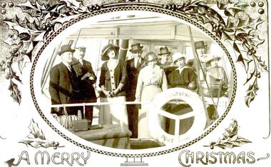Six males and three females pose on the deck of s.s.Casino 