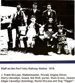 Train staff group of males posed. Wording at base of picture regarding names