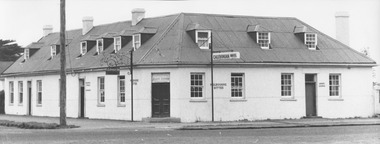 Black and white photograph of the Caledonian Inn taken from Northeast corner of James Street
