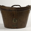 Leather oval shaped hat box with brass lock and leather handle