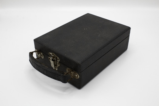 Leatherette case that the projector folds into