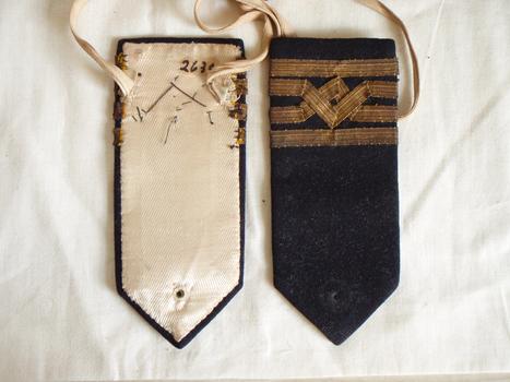 Both sides of epaulettes with gold braiding on outside