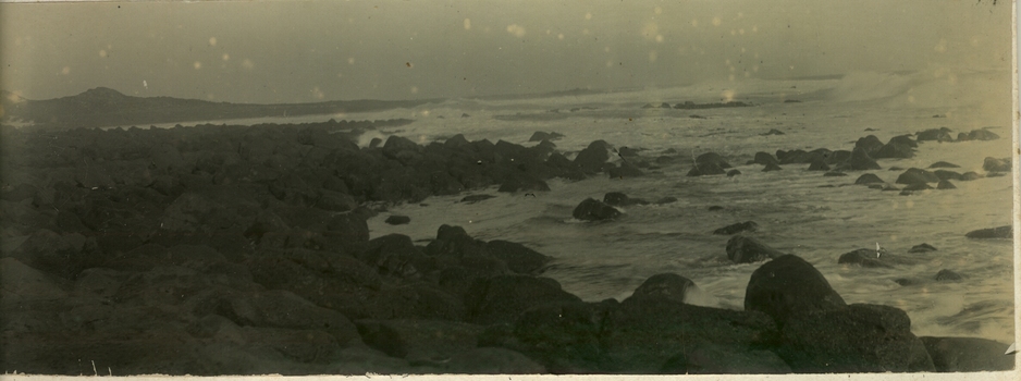Rocky coastline with waves hitting the shore