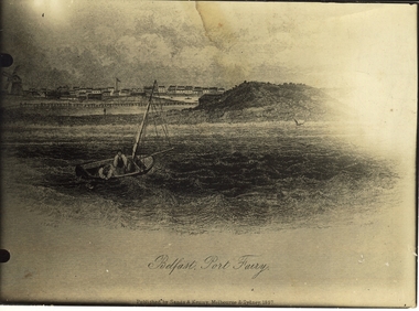 Sketch of a small boat approaching Belfast (Port Fairy) from the other side of Griffith Island