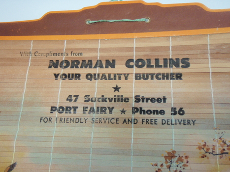 Close up of printing of butchers’s name