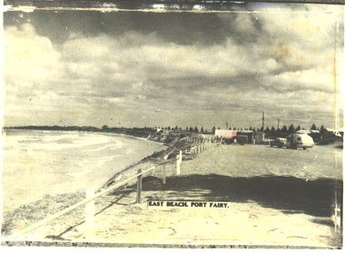 East Beach car park with tear drop caravan and car