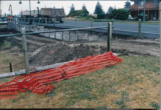 Shoring up the road on the East Beach during construction of recreation area
