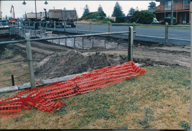 Shoring up the road on the East Beach during construction of recreation area