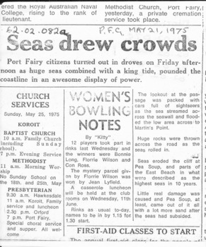 Newspaper article describing the storm of 1975