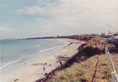 Expanse of East Beach from the car park people playing on sand