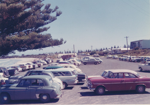East Beach car park around 1970’s with weatherboard house on right