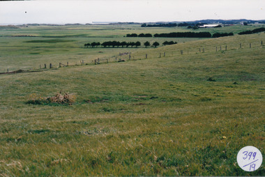 View across grassland with Lady Julia Island in background