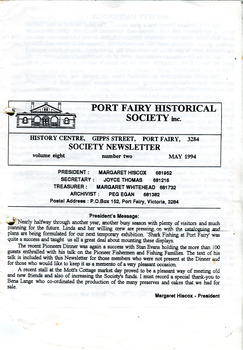 Newsletter of Port Fairy Historical Society eight pages