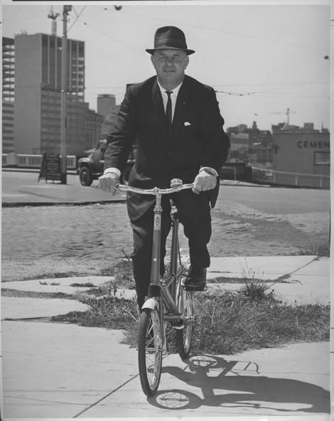 Photograph - Image, Sir Hubert Opperman and Malvern Star bicycle, 1960's