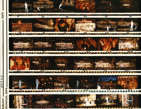 Printed negatives of images taken of performers and the audience