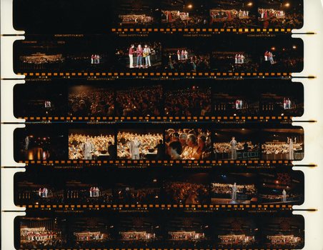 Printed negatives of images taken of performers and the audience