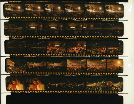 Printed negatives of images taken of performers and the audience