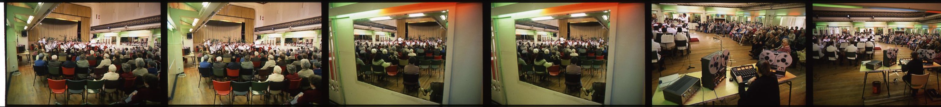 Choir and band members crowd in Ormond Hall for rehearsals