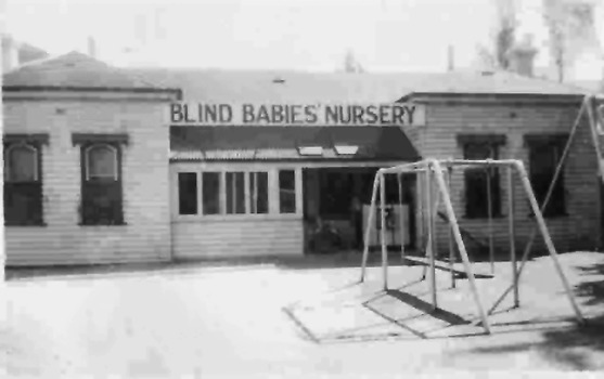 'Blind Babies Nursery sign above the weatherboard house it initially occupied