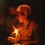 Boy singing in the audience holding a candle