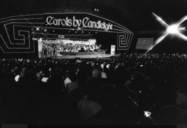 View of stage at 1986 Carols by Candlelight from audience
