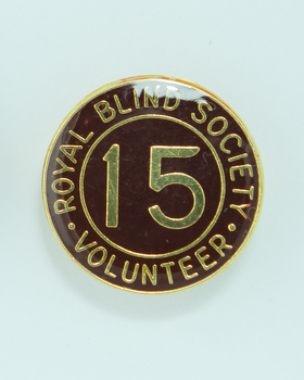 Round badges with '15' on burgundy background