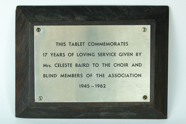 Object, Commemorative plaque: Baird, 1962