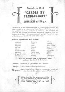 Program of the prelude to Carols by Candlelight