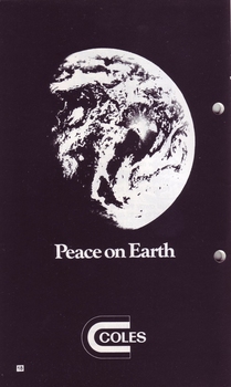 Black and white picture of Earth from space above Coles supermarket symbol
