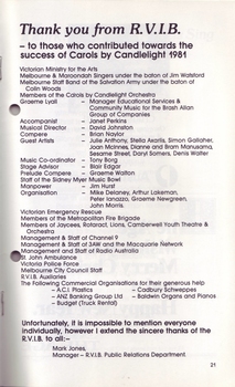 List of people and organisations involved with Carols and thanking them for their help