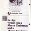 B/W painting of stamp and message from Australia Post and The Age Christmas message