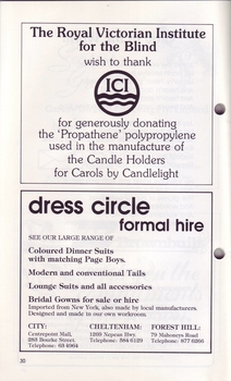 RVIB thank you to ICI for materials in candle holders and Dress Circle Formal Hire advertisement