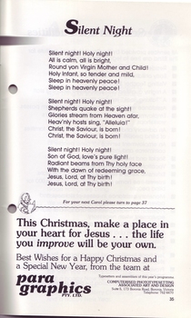 Words to Silent Night and Christmas message from Paragraphics