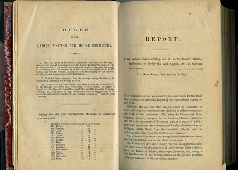 Ladies Visiting and House Committee Rules and Report from the first Annual General Meeting