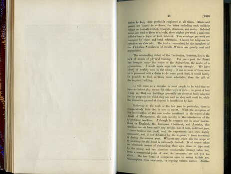 Principal's report and the introduction of a typewriters as well as the need for physical education
