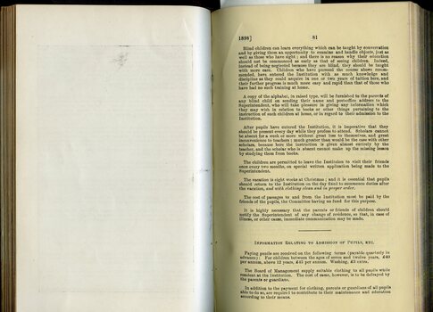 General information relating to the instruction of blind pupils and admission